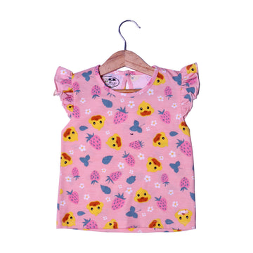 PINK DUCK & STRAWBERRY PRINTED T-SHIRT TOP FOR GIRLS